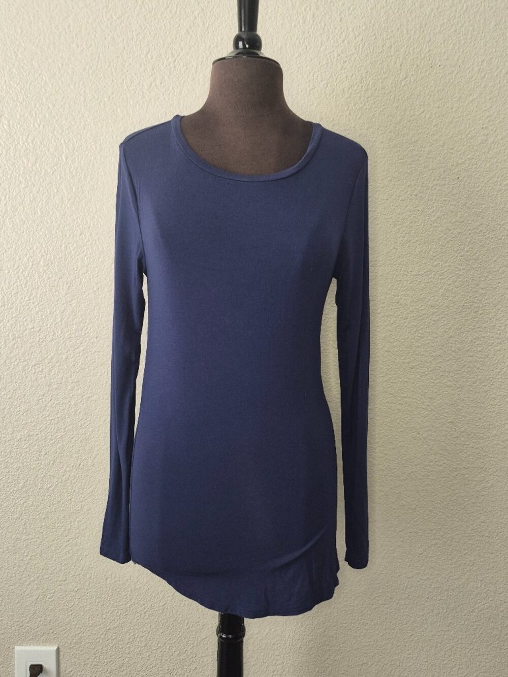 Old Navy Women Luxe Long Sleeve Crew Neck Tunic Top Solid Navy Blue Medium